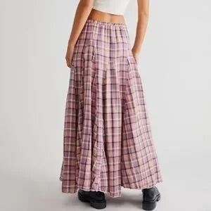 Video! Free People x CP shades Pink Plaid Maxi Skirt
